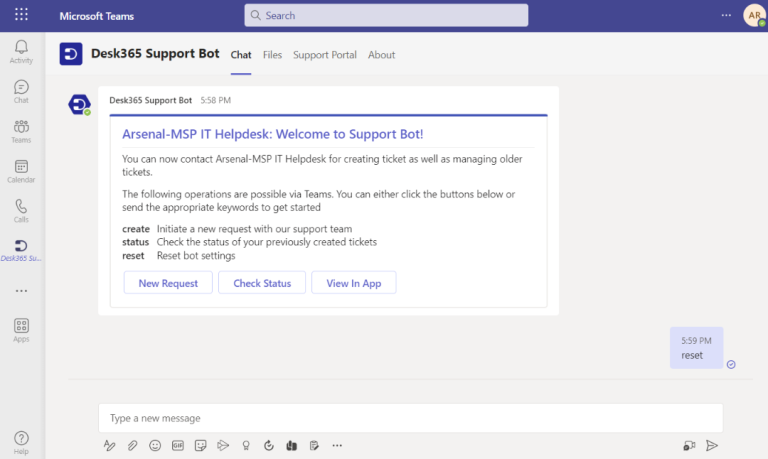 reset your helpdesk in support bot