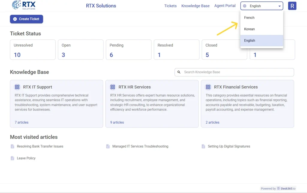 changing-language-of-support-portal-desk365