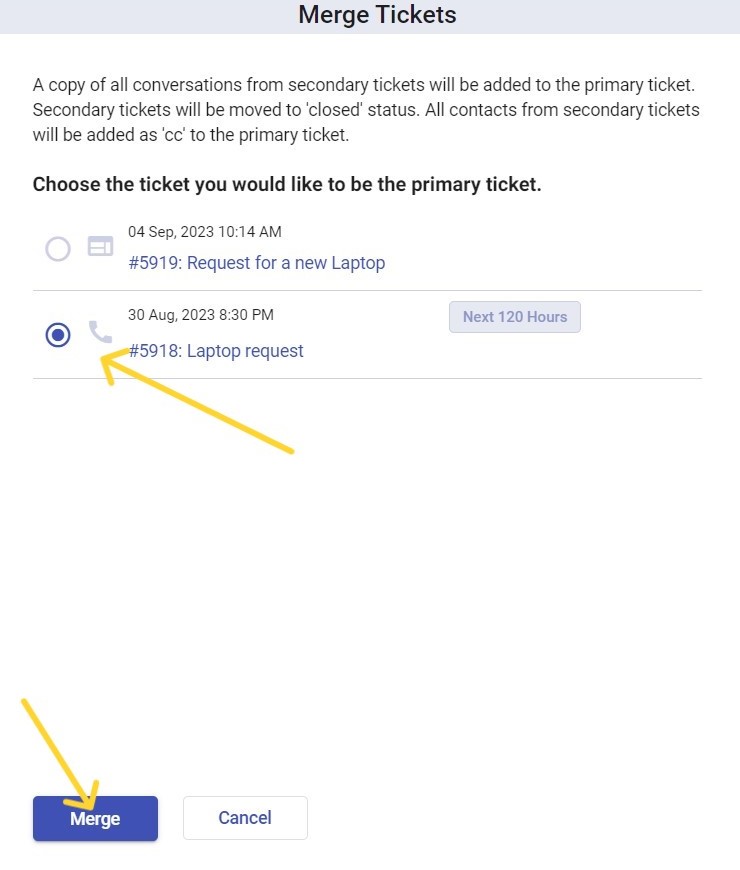 choose the ticket you would like to be the primary ticket