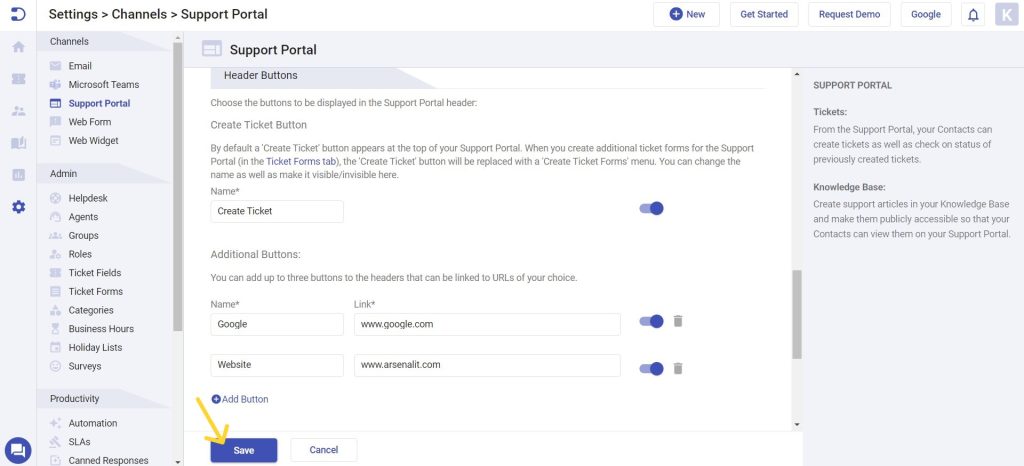 Save changes made to support portal