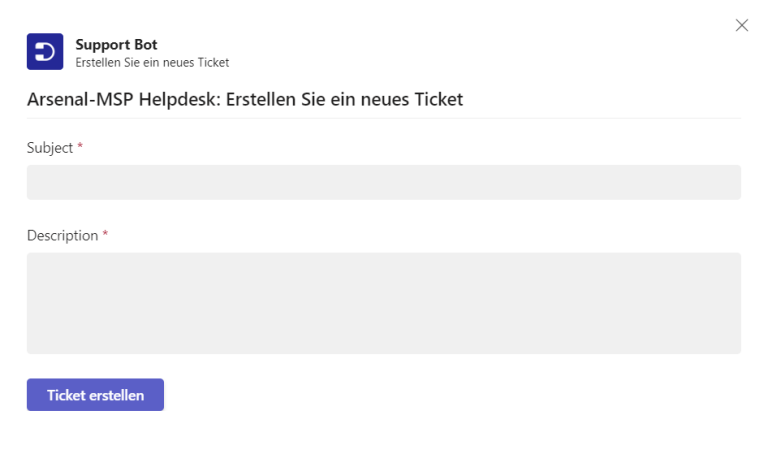 default create ticket form appears in the support bot