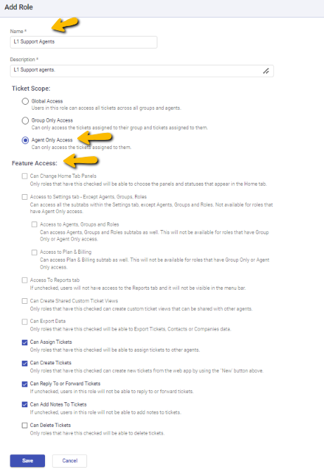 creating a custom role for l1 support agents