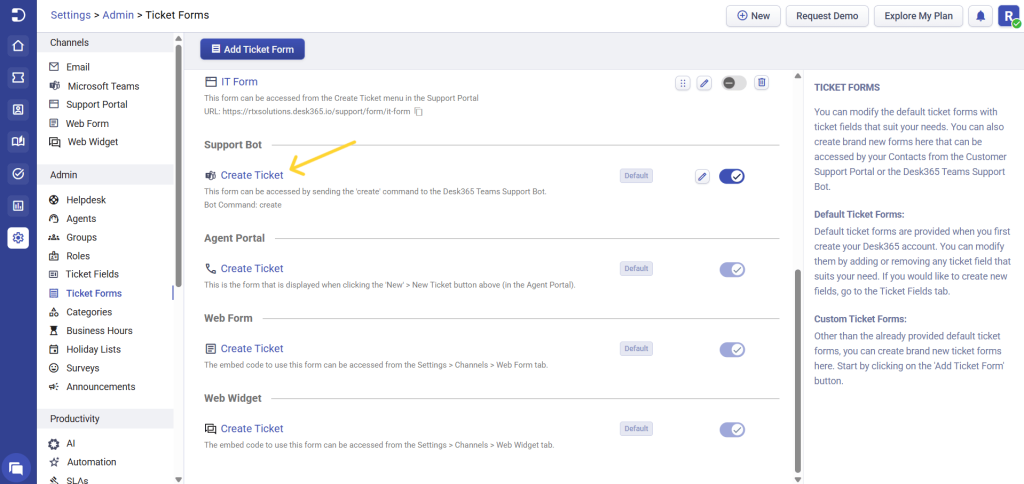 creating-ticket-form-in-the-desk365-support-bot