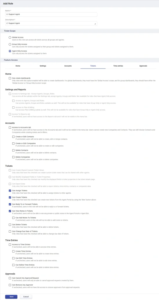 defining-custom-role-for-L1-support-agent-desk365'