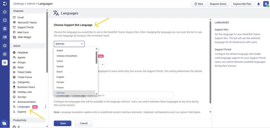 desk365-helpdesk-choosing-language-for-teams-support-bot