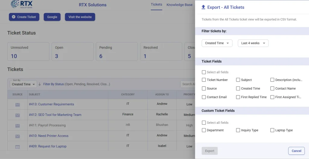 export-tickets-from-desk365-support-portal