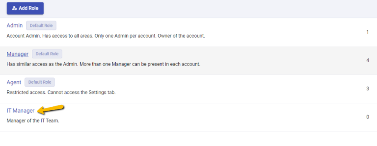 IT Manager custom role appears in the helpdesk
