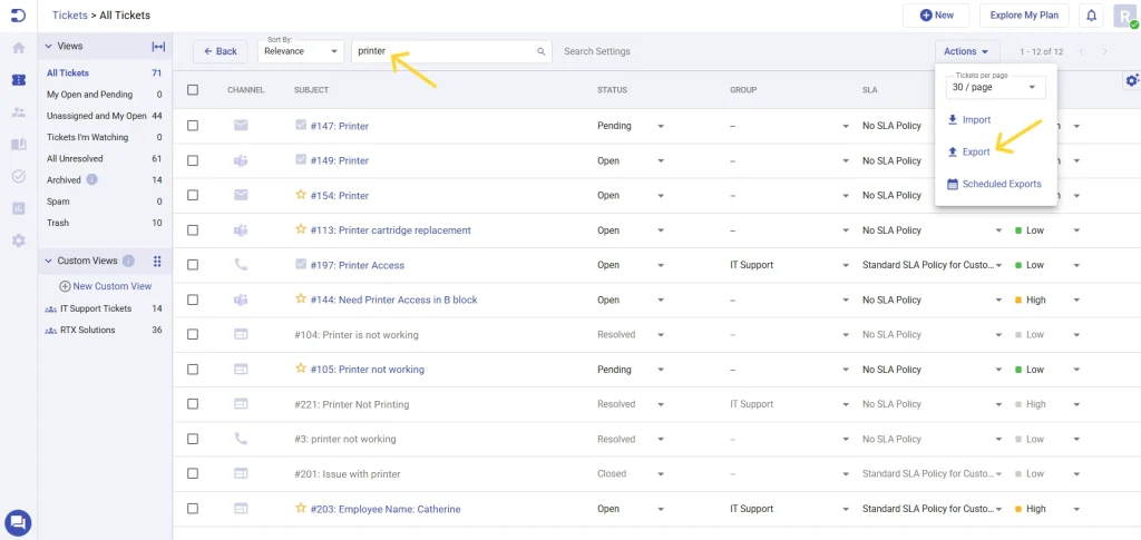 search-and-export-tickets-desk365