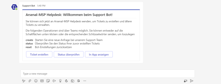 Desk365 teams support bot appears in German after resetting