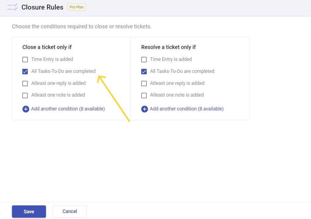 Tasks to do in closure rule Desk365