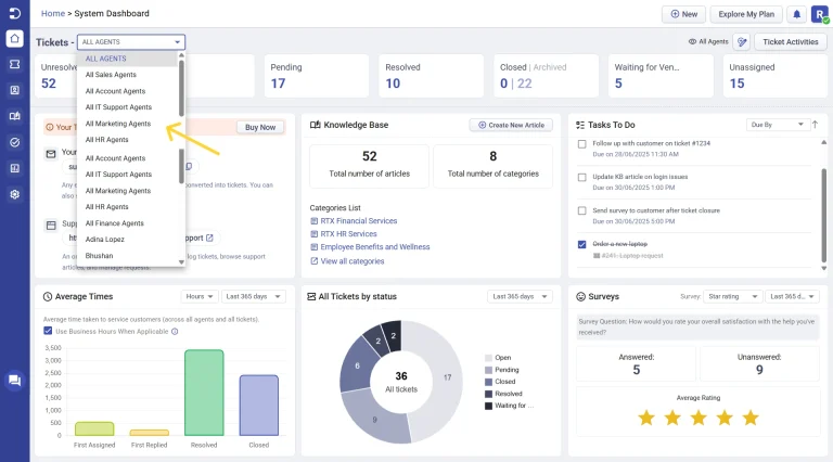 tickets-dropdown-in-home-tab-dashboard-desk365