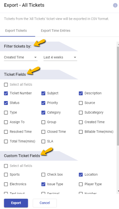 choose the necessary fields that you want in the export