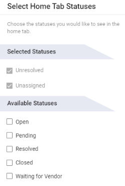 select home tab statuses