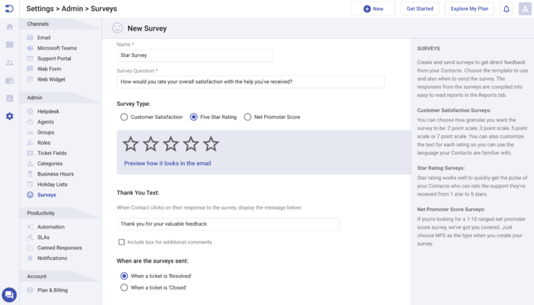 star rating survey in Desk365