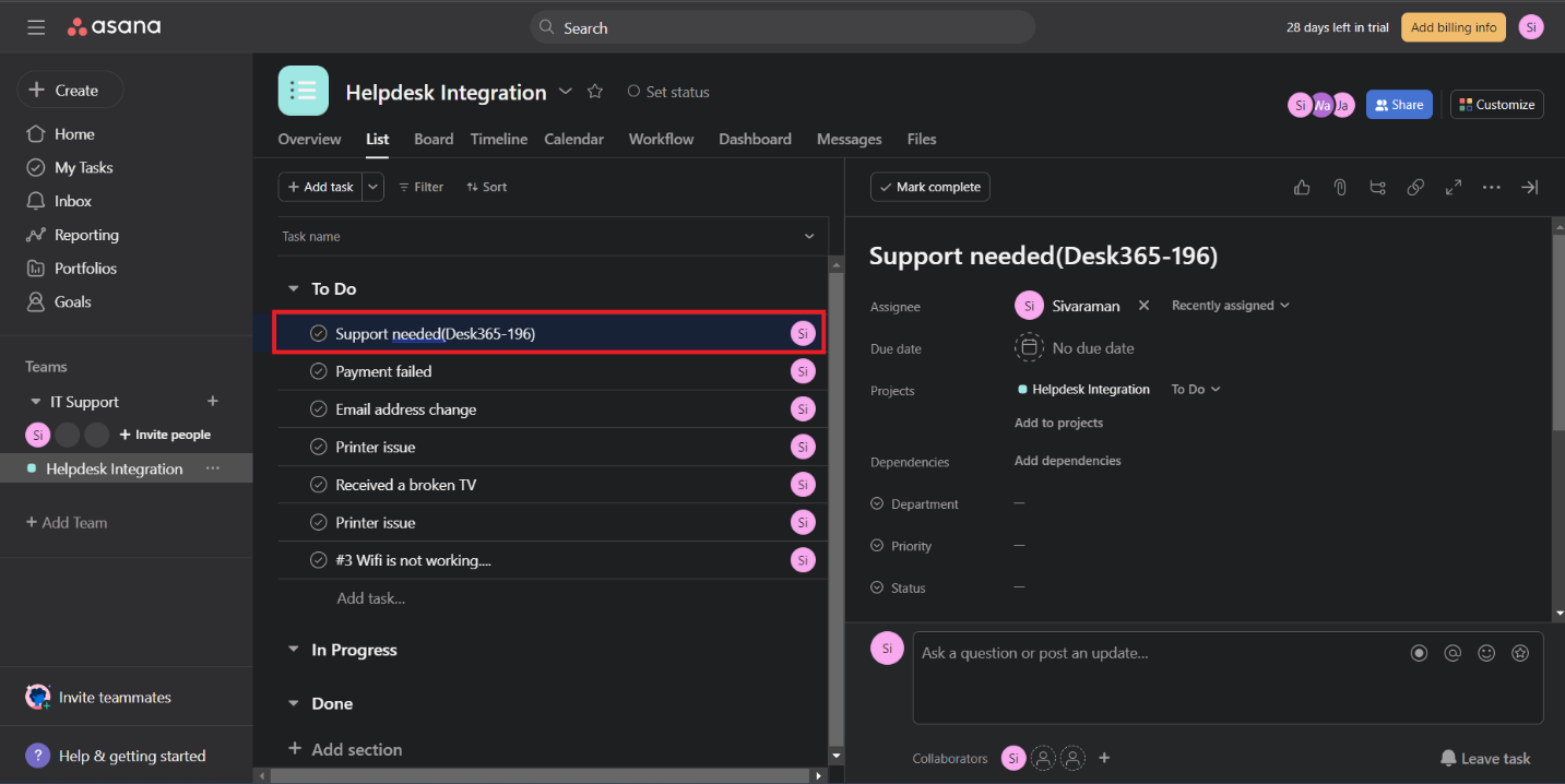 Integrate Asana with Desk365 | Desk365