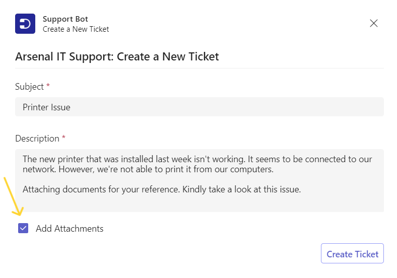 creating a ticket with multiple attachments