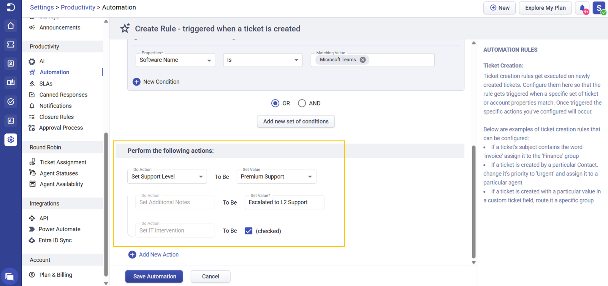 Using Custom Ticket Fields in Automation Rules | Desk365