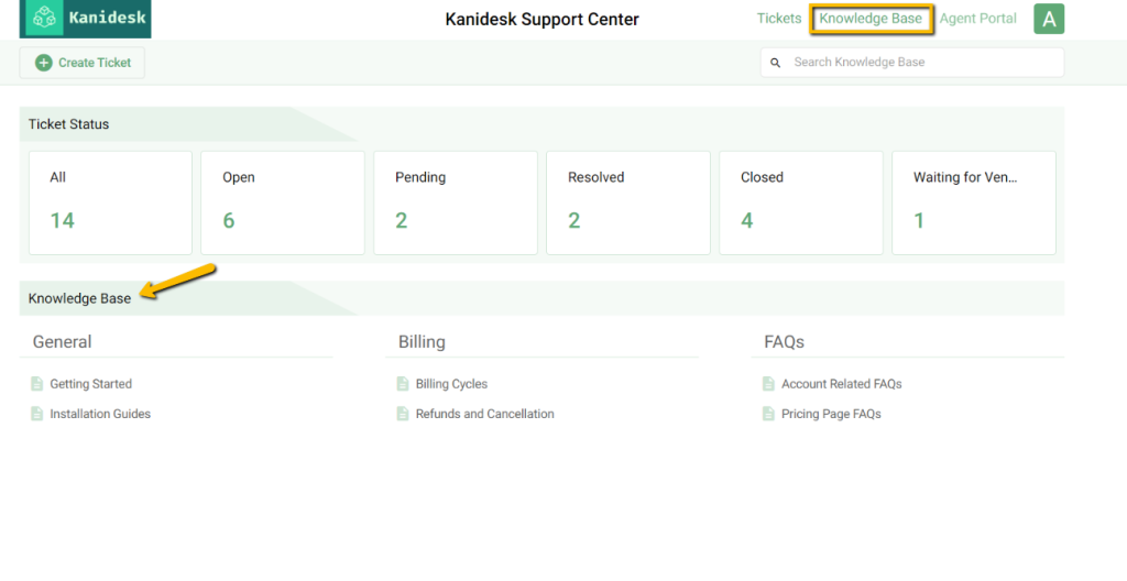 knowledge base in the support portal