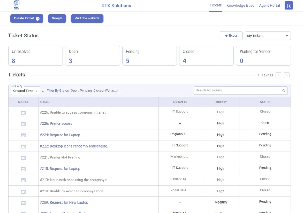 list-of-tickets-in-desk365-support-portal