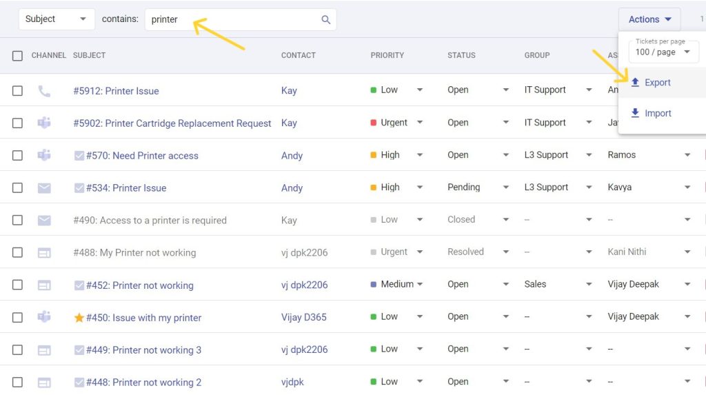 Export tickets from Desk365