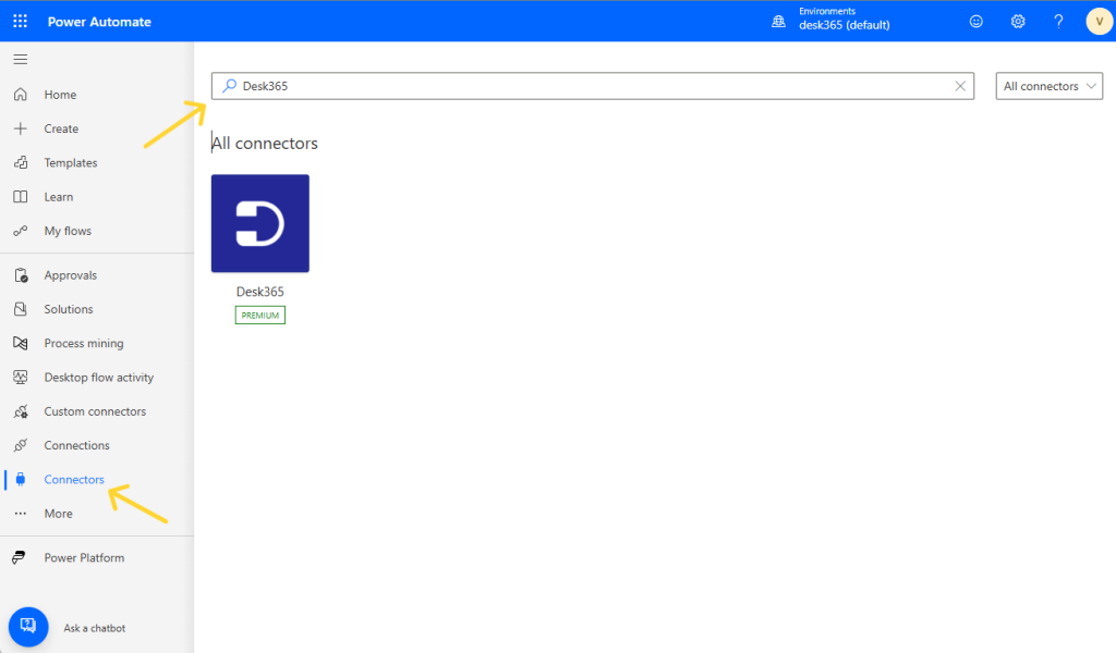 search-desk365-in-power-automate