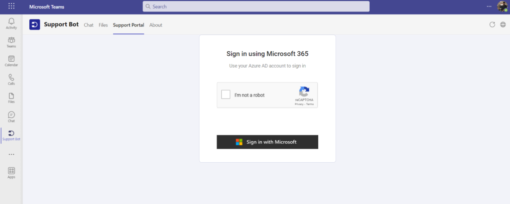 signing into the support portal from microsoft teams