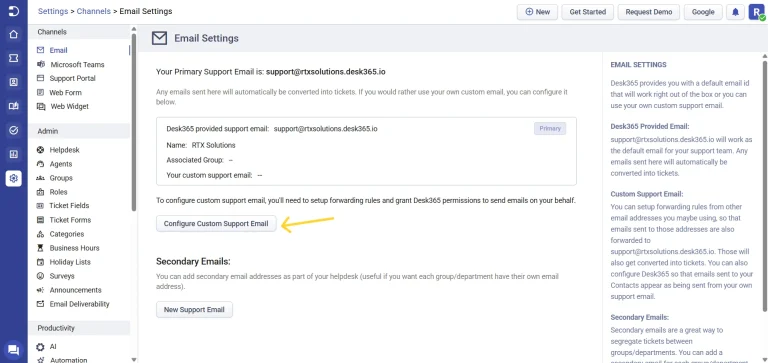 configure-customer -support-email