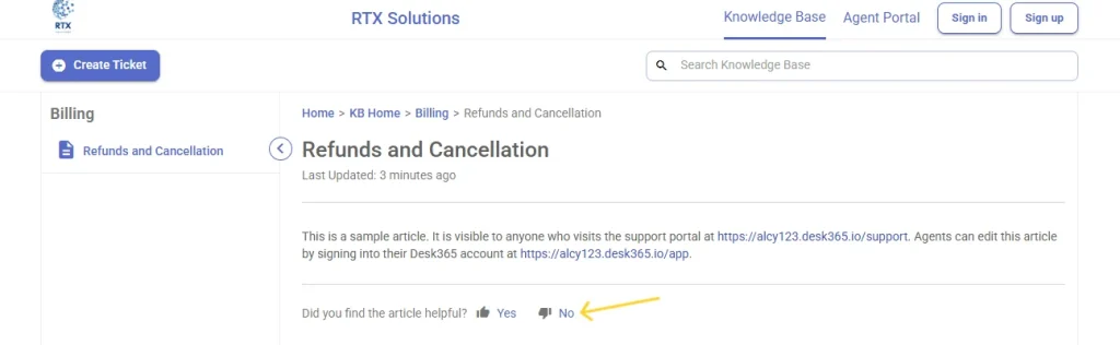 KB-article-before-removing-KB-article-feedback-support-portal-Desk365