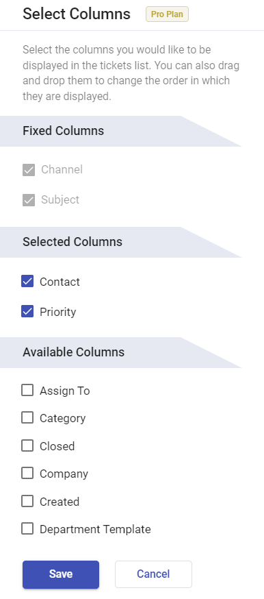 select columns box