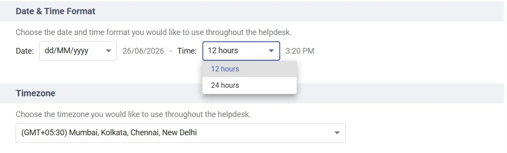 Setting up Date and time format in Desk365