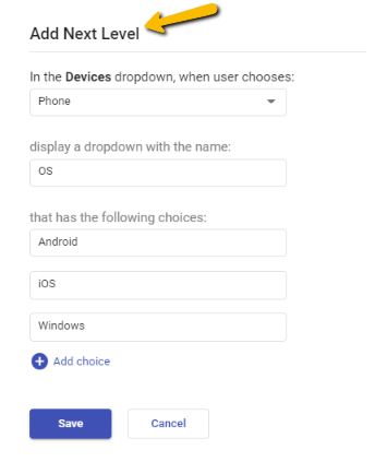 adding dropdown choices under phone dropdown