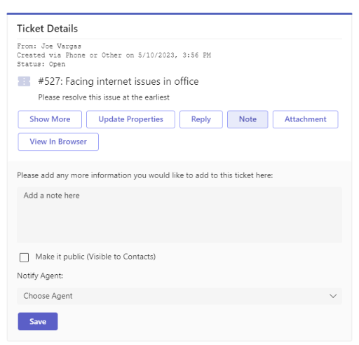 adding note to a contact's ticket