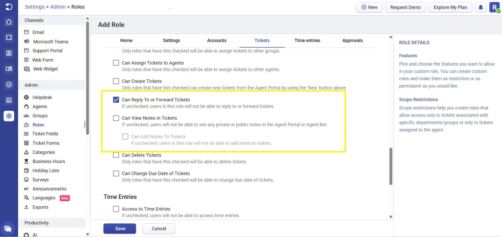 agent-role-access-to-reply-forward-tickets-desk365