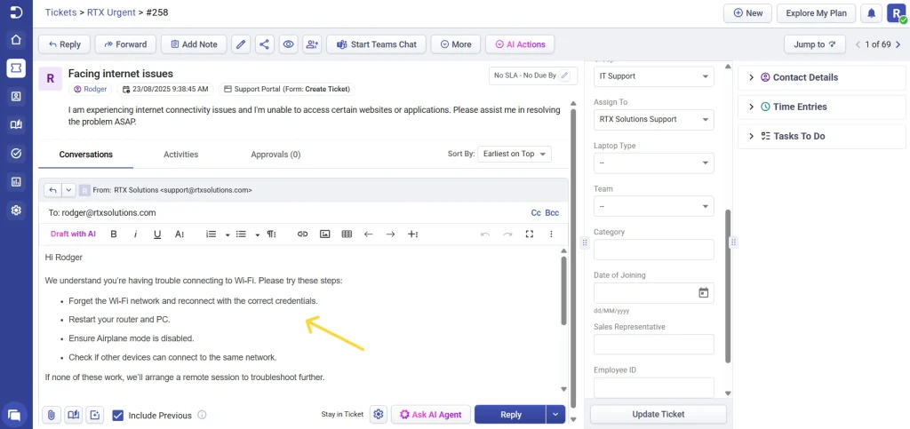 canned-response-inserted-to-ticket-reply-desk365-helpdesk