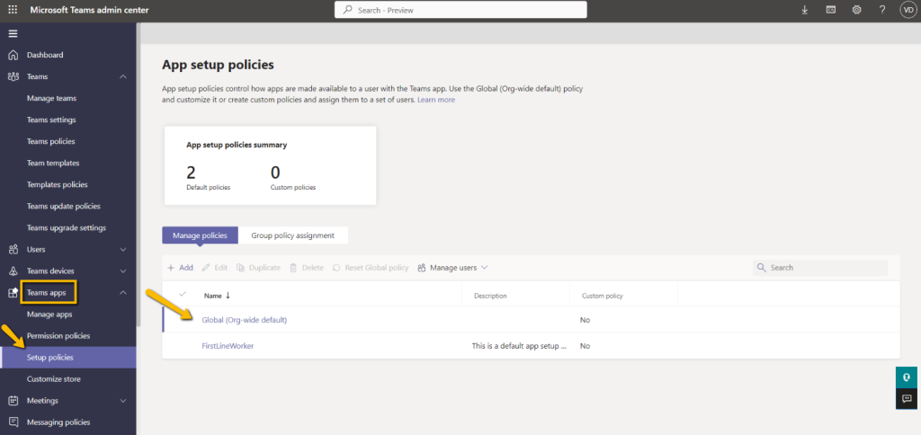 Using app setup policies to pin and auto-install Support Bot in Teams