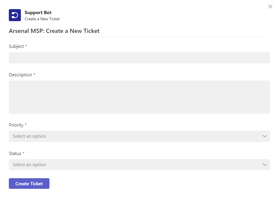 creating a ticket in support bot with additional fields
