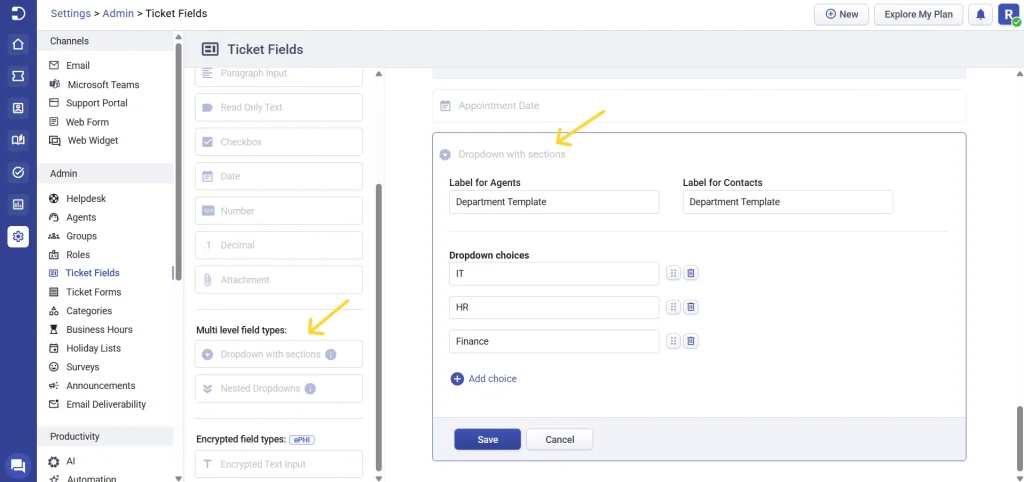 creating-a-dropdown-with-section-field-in-desk365