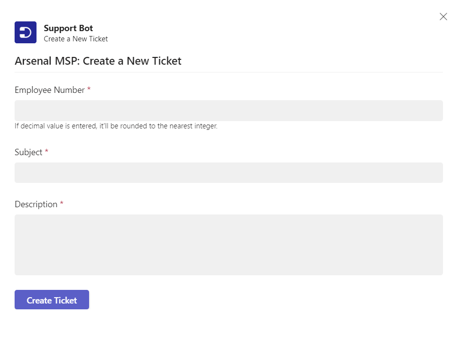 creating a ticket from HR form