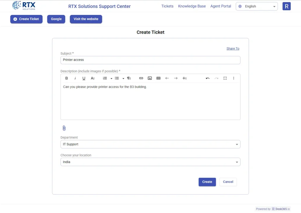 creating-a-ticket-via-support-portal-desk365