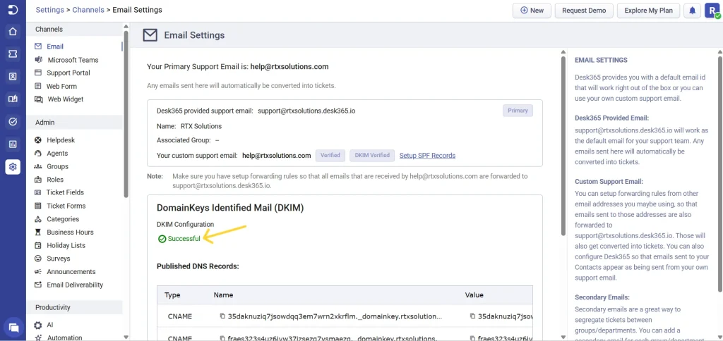 dkim-configuration-successful-desk365