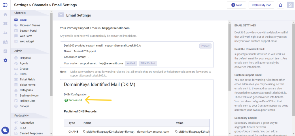 Email domain verification using DKIM