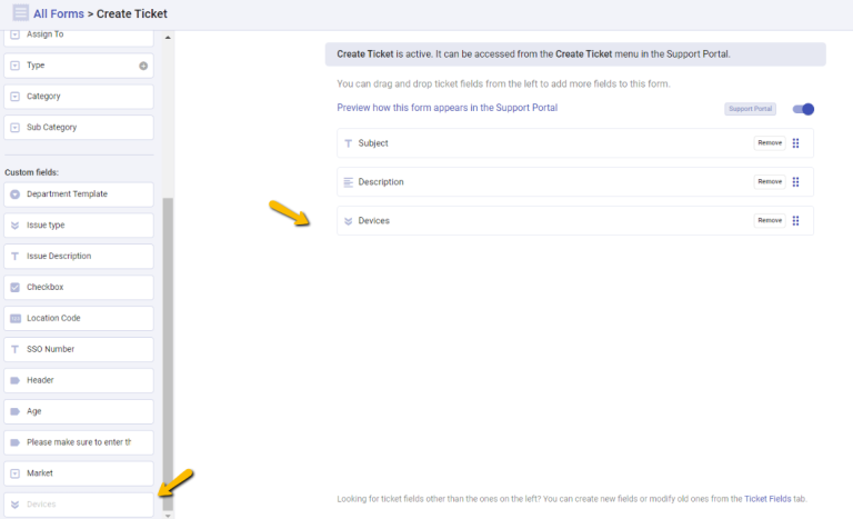 drag and drop devices nested dropdown to the form