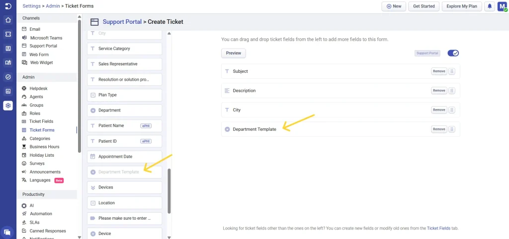 drag-drop-department-template-custom-field-desk365