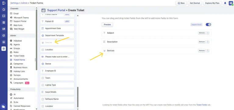 drag-drop-nested-dropdown-ticket-field-into-a-form-desk365