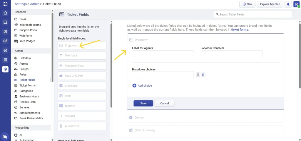 dropdown-ticket-field-desk365-helpdesk