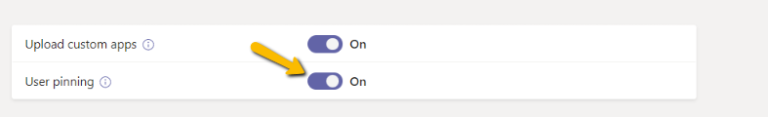 enabling user pinning option in teams admin center