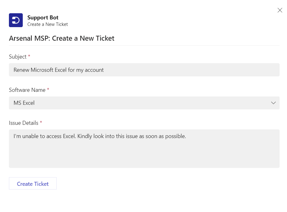 end user creating a ticket from support bot
