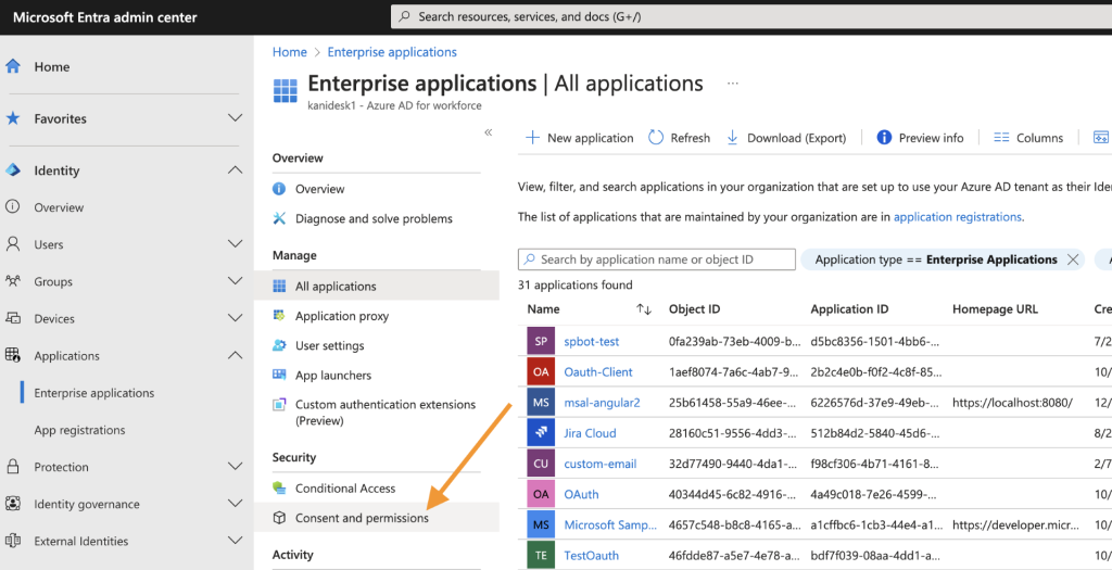 enterprise applications in entrata admin center