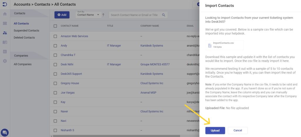 Import Contacts to Desk365