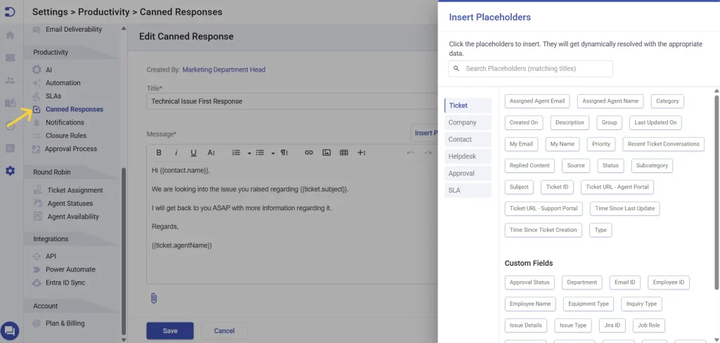 insert-placeholders-in-canned-response-desk365